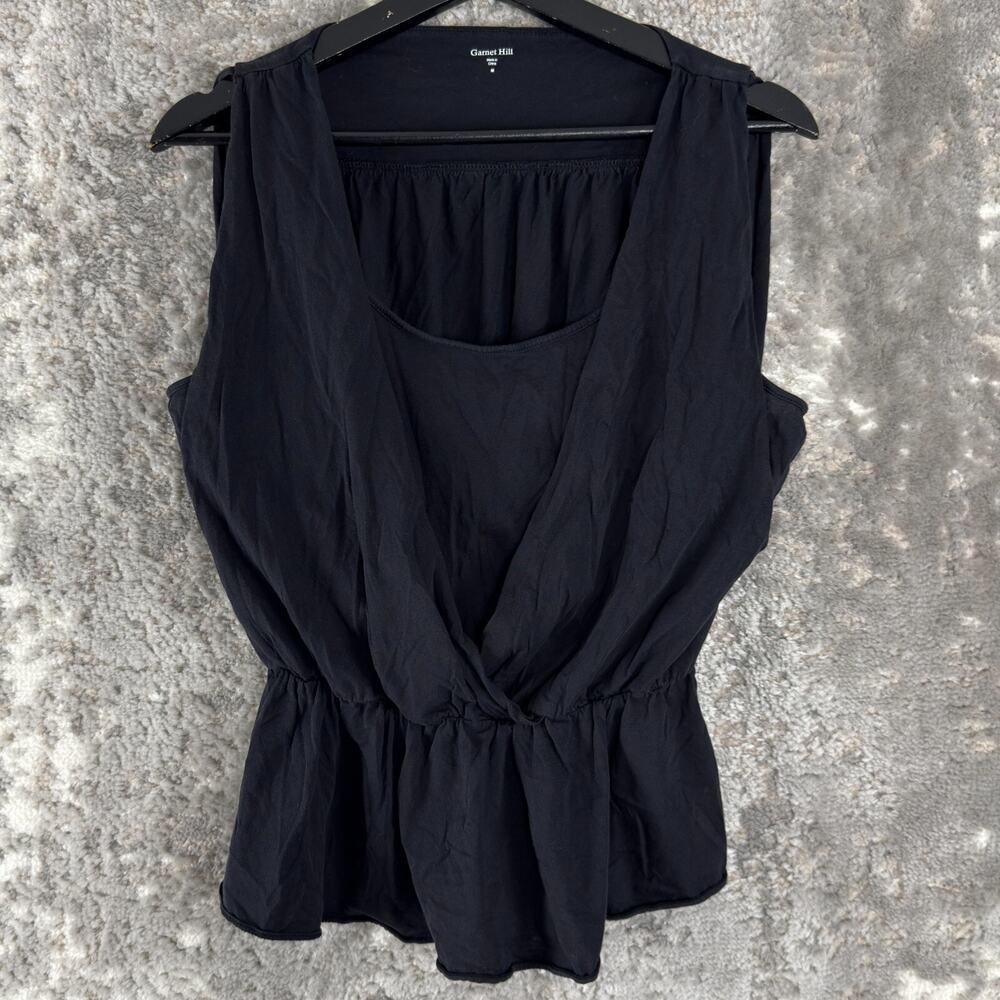 Garnet Hill Size M Scoop Neck Peplum Top Black Sleeveless Pullover Cotton